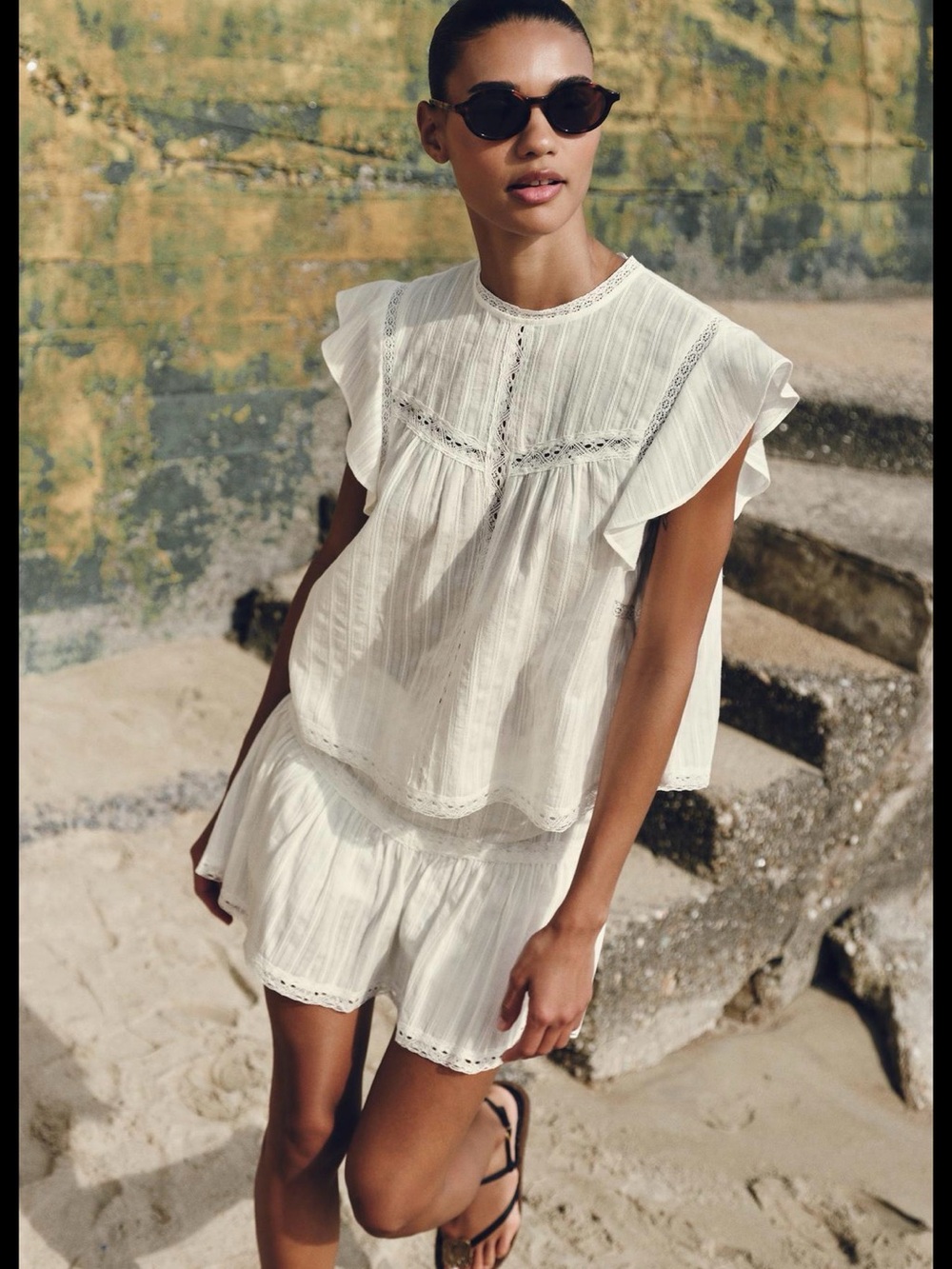 White Cotton Two-Piece Set - Top & Skirt